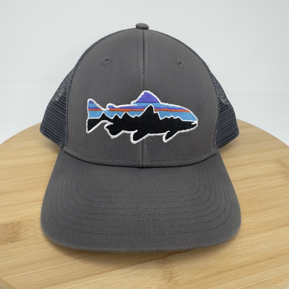 Patagonia Hat Cap Snap Back Gray Fitz Roy Trout Trucker Mesh Mens One Size
